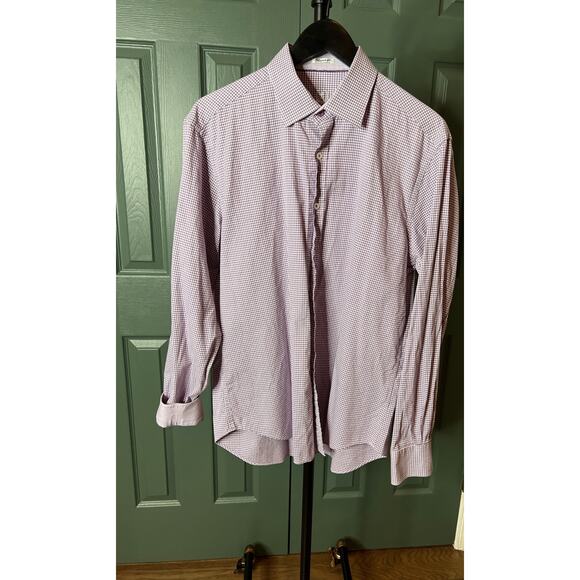 Bugatchi Other - Bugatchi Shaped Fit Button Down Long Sleeve Purple Check Dress Shirt